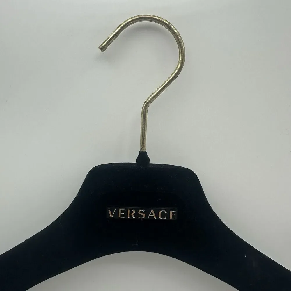 Versace Black Velvet Suit Coat Hanger Gold Logo Luxury Designer